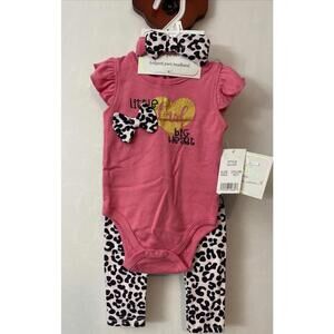 Quiltex Girls 3-6 Months Pink Animal-Print 3-Piece Pant Set NWT! MZZ8